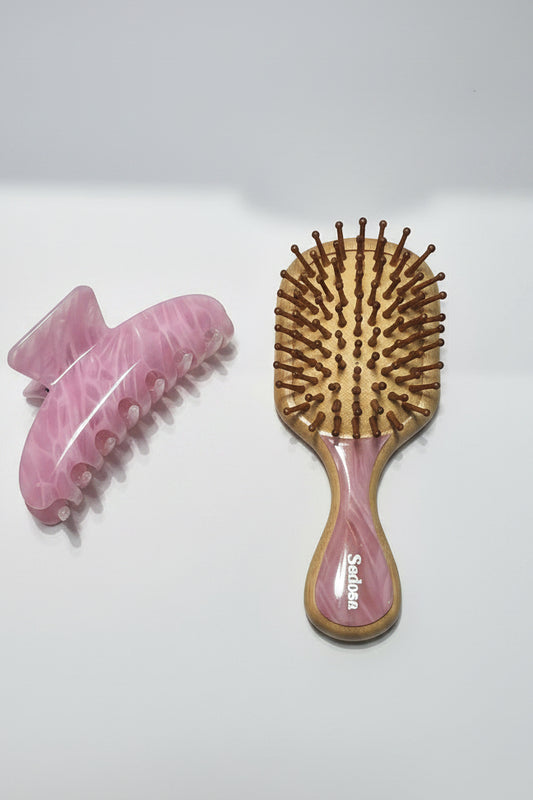 Pink Aura Bamboo Brush & Clip Set